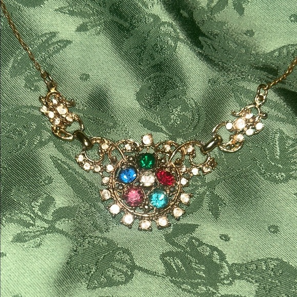 Multicolor Crystal Gemstone Necklace Choker - Picture 2 of 3